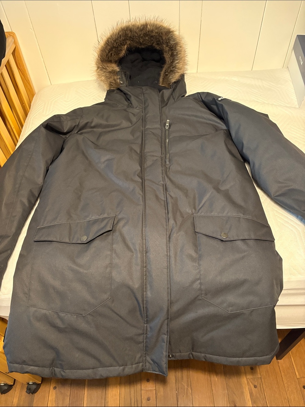 Columbia Black Women's Long Faux-Fur Trim Hooded Puffer Coat